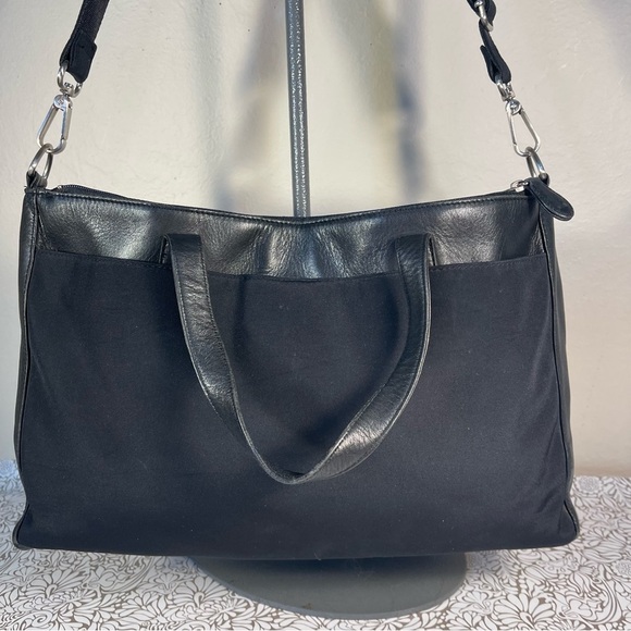 HOBO Black Leather/Nylon Messenger Bag, Adjustable Strap - Picture 5 of 16